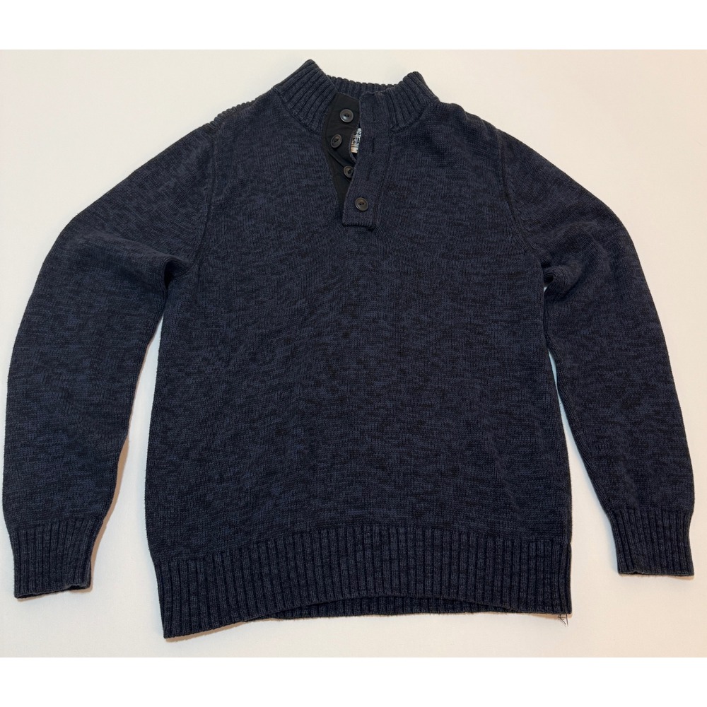 Converse One Star Mens Navy Blue Marl Quarter Button Mock Neck Sweater Large